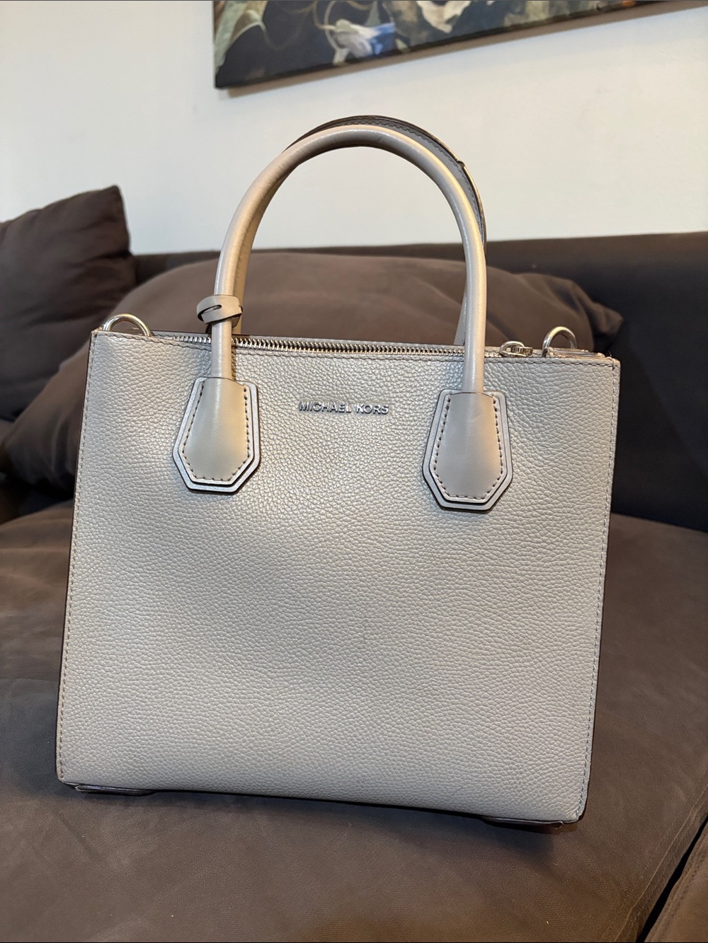 Michael Kors Light Gray Pebbled Leather Satchel